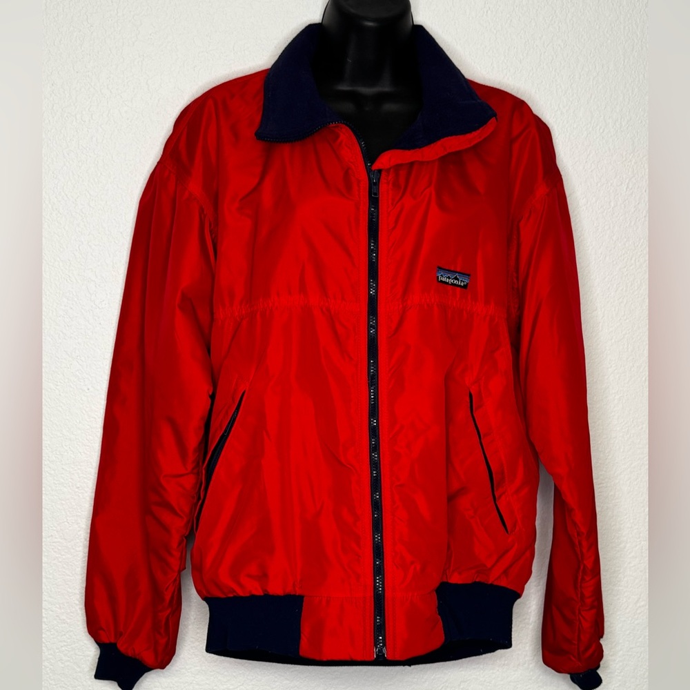 Patagonia vintage Shelled Synchilla Bomber Jacket Mens Medium M Red Fleece Lined